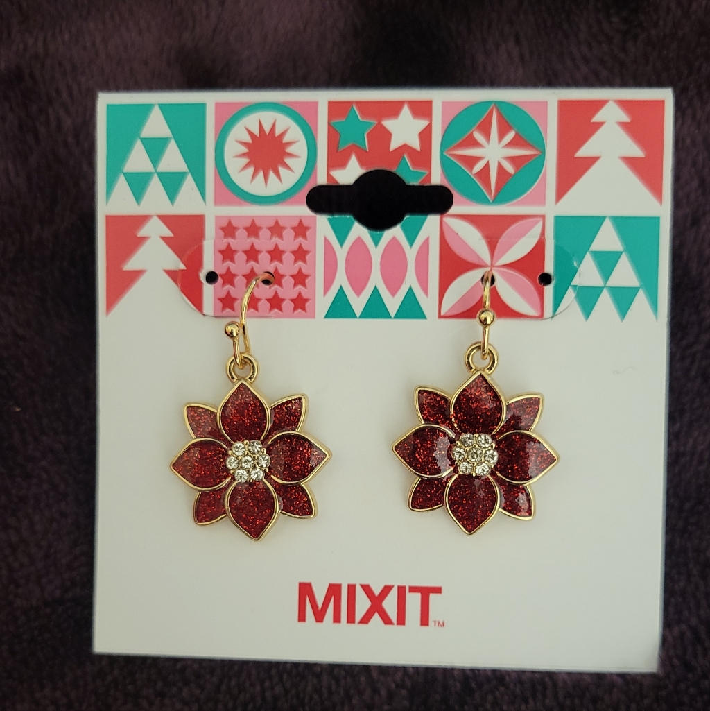 Mixit Burgundy Floral Earrings With Gold Detail 9$